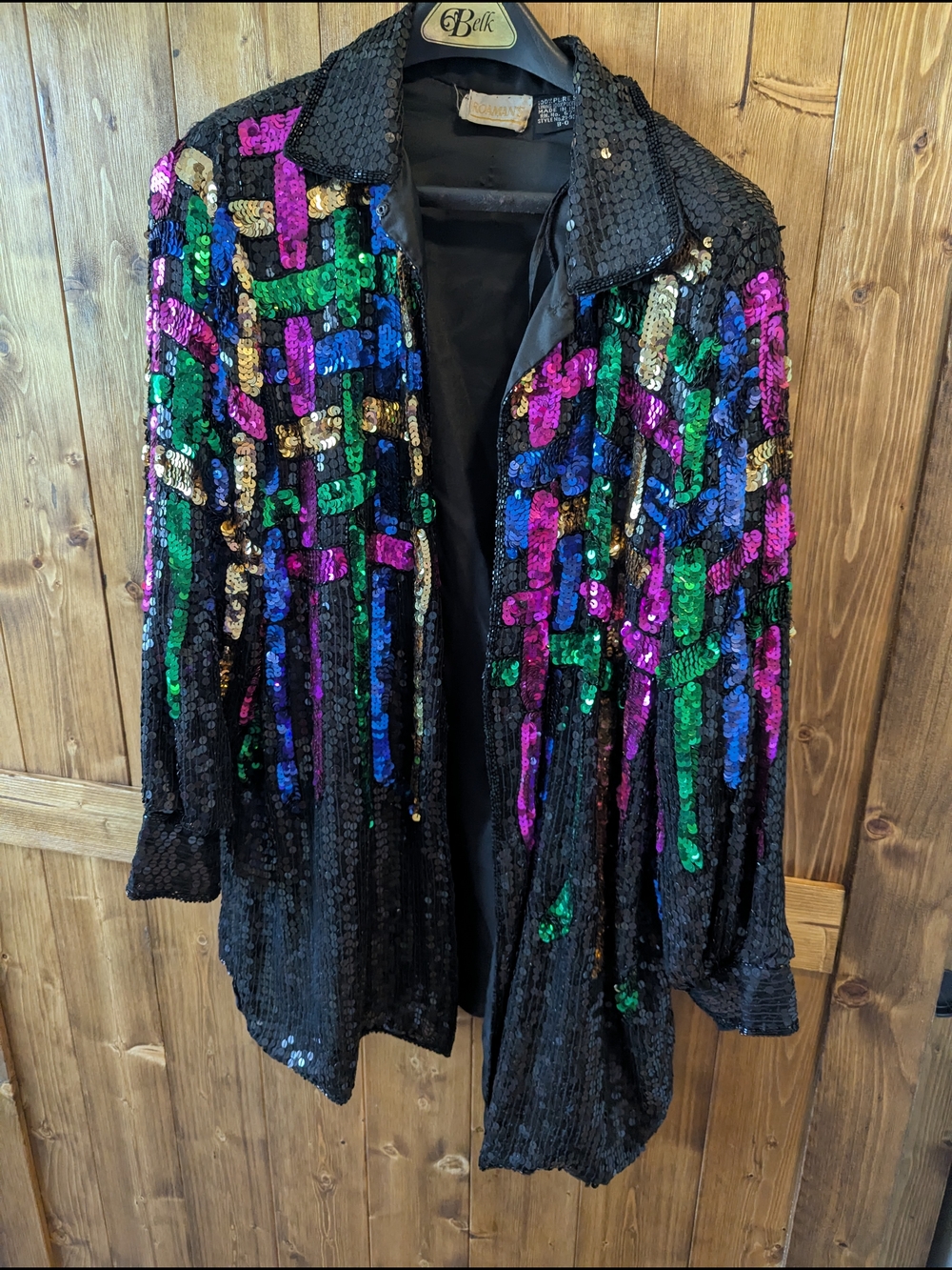Roaman's Black Sequin Jacket with Dramatic Colorful Details Vintage 80s